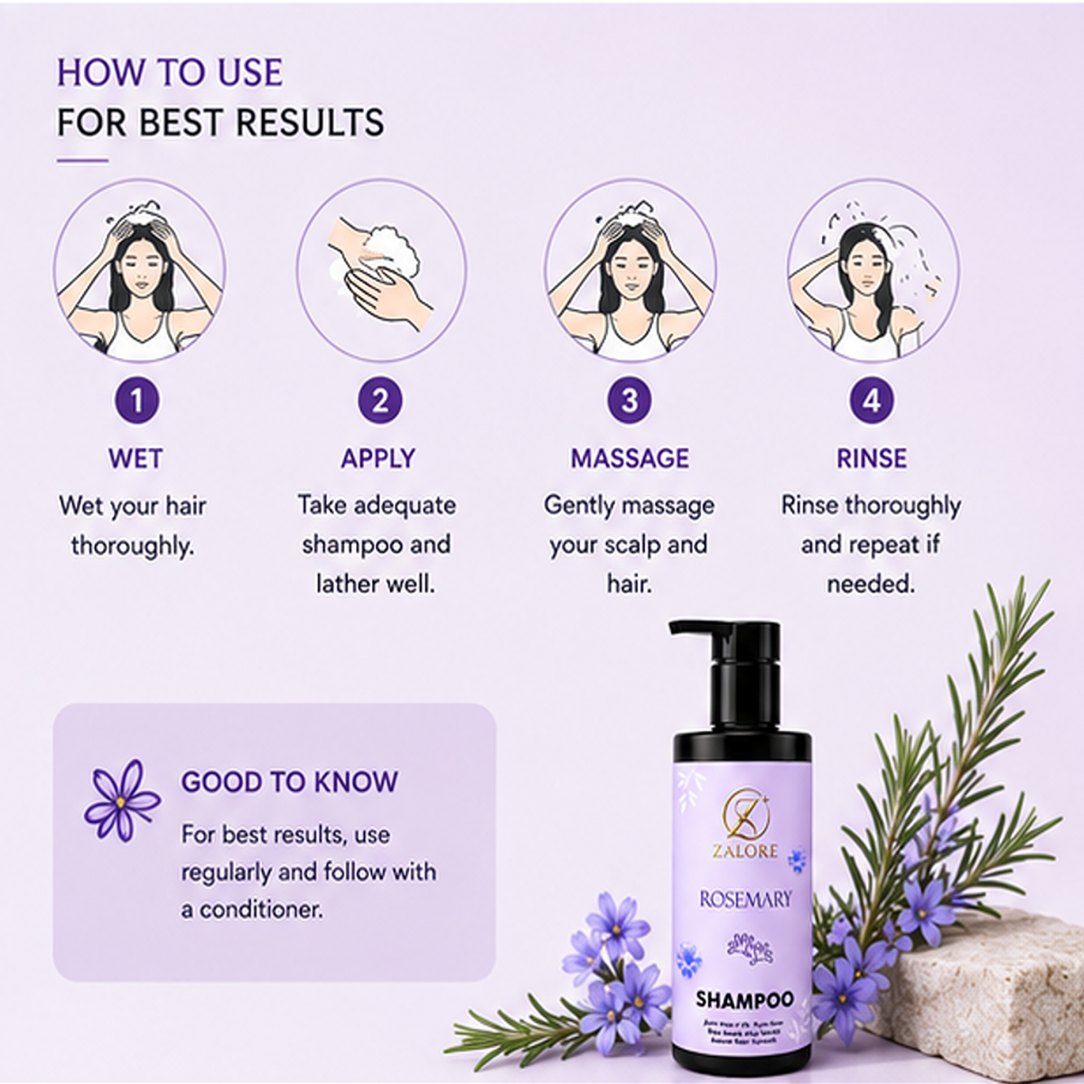 zalore™ rosemary hair strength shampoo | scalp care & healthy hair support | 200ml