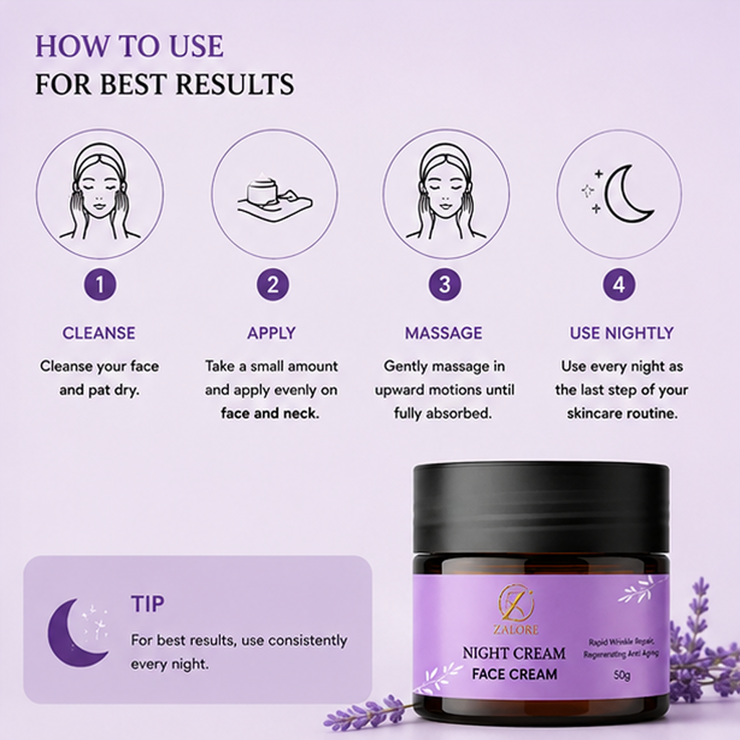 zalore™ overnight renewal night cream | deep hydration & skin nourishment | 50g
