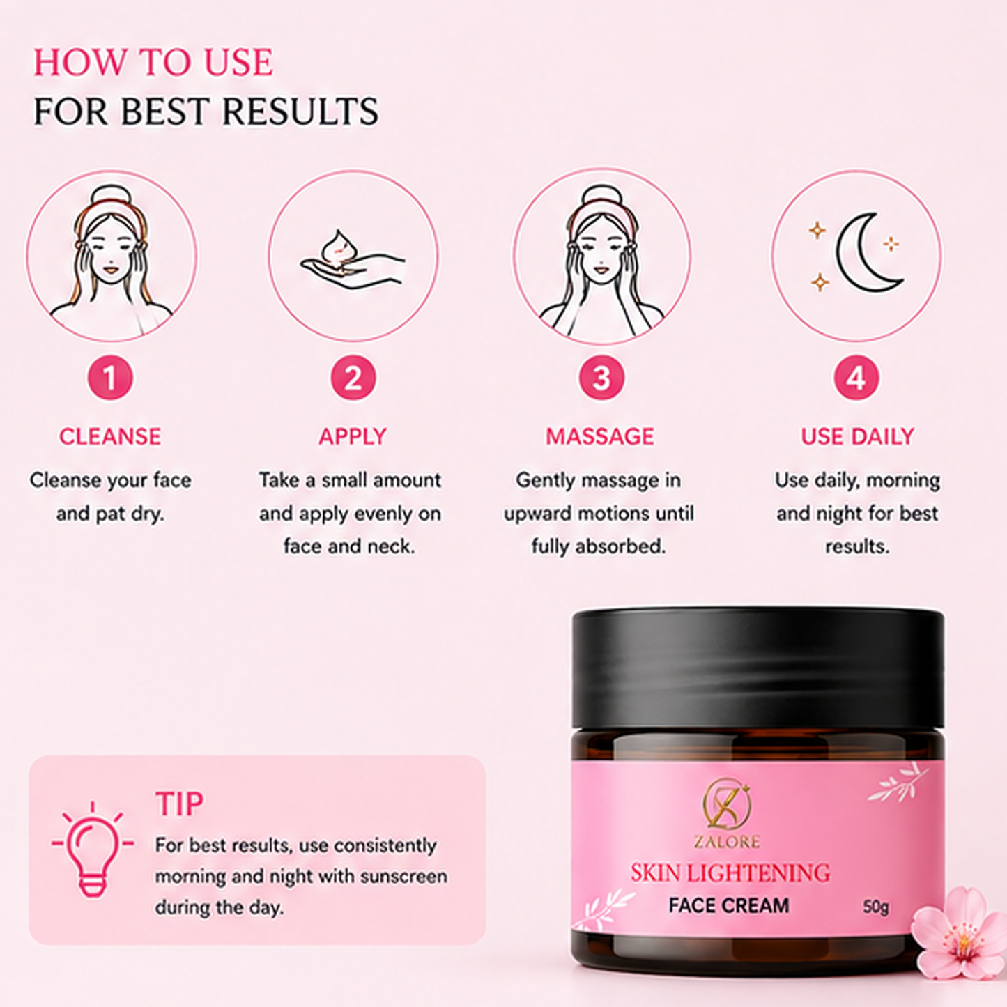 zalore skin lightening face cream with glutathione, alpha arbutin & vitamins c, b3, e for bright & hydrated skin, lightweight daily moisturizer, 50g