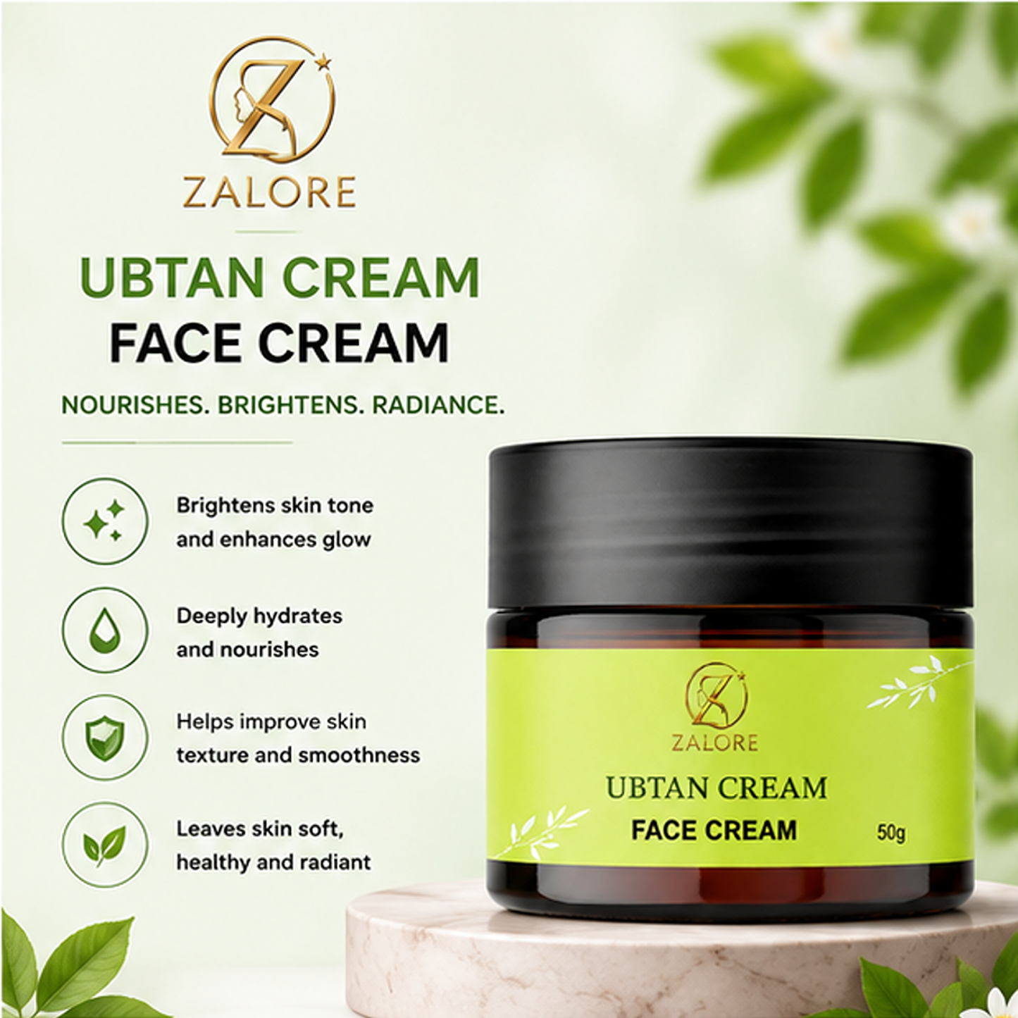 zalore™ ubtan glow face cream | daily hydration & radiance care | 50g