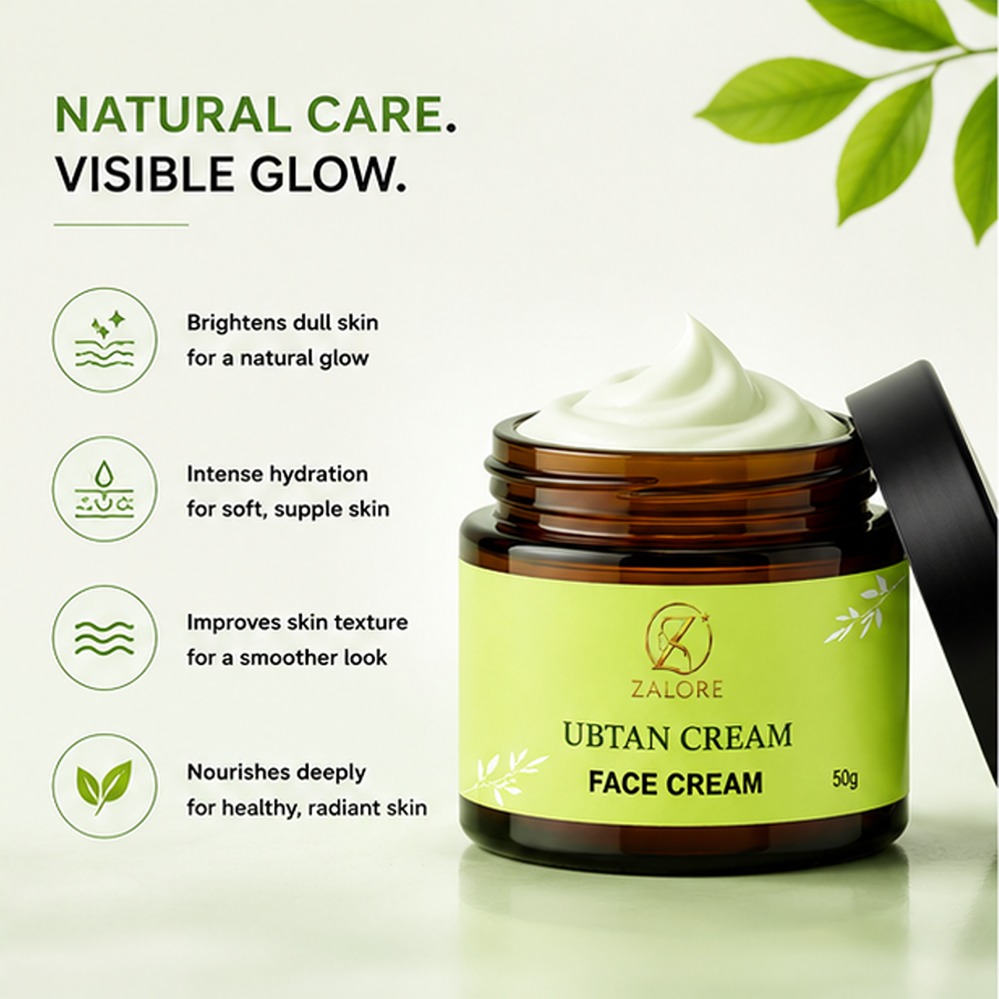 zalore™ ubtan glow face cream | daily hydration & radiance care | 50g