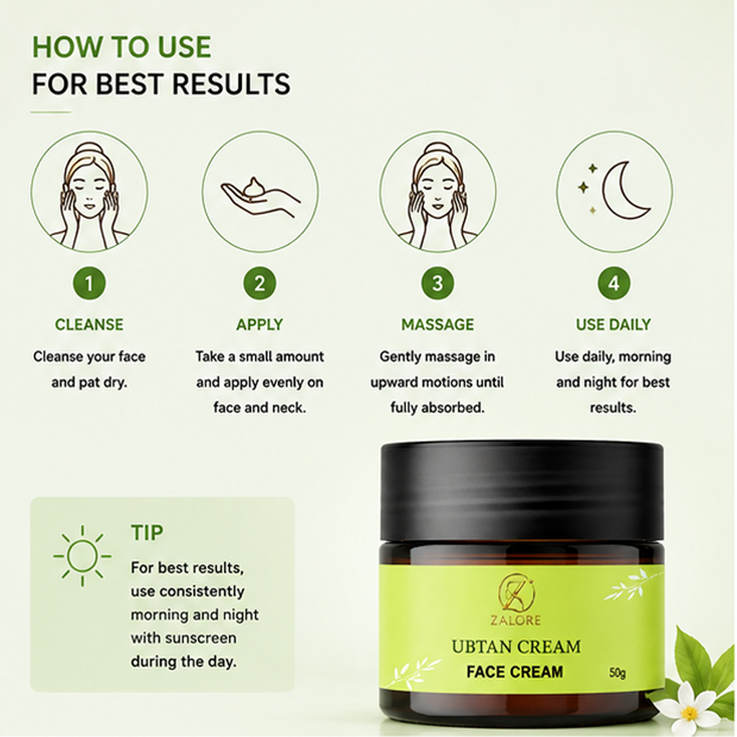 zalore™ ubtan glow face cream | daily hydration & radiance care | 50g