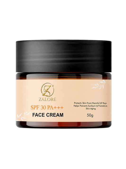 ZALORE SPF 30 PA+++ Face Cream with UV Protection, Lightweight Daily Moisturizer for Sun Protection, Hydrating Non-Greasy Face Cream for All Skin Types, 50g