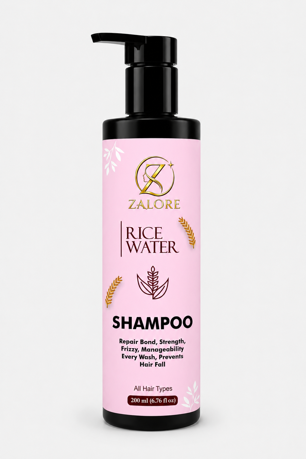 ZALORE Rice Water Shampoo for Hair Strength & Smoothness, Nourishing Shampoo Helps Reduce Frizz, Improve Manageability & Support Healthy Looking Hair, 200ml