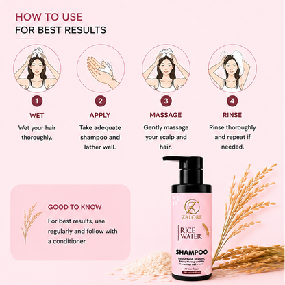 ZALORE™ Rice Water Nourishing Shampoo | Hair Strength & Smoothness Care | 200ml