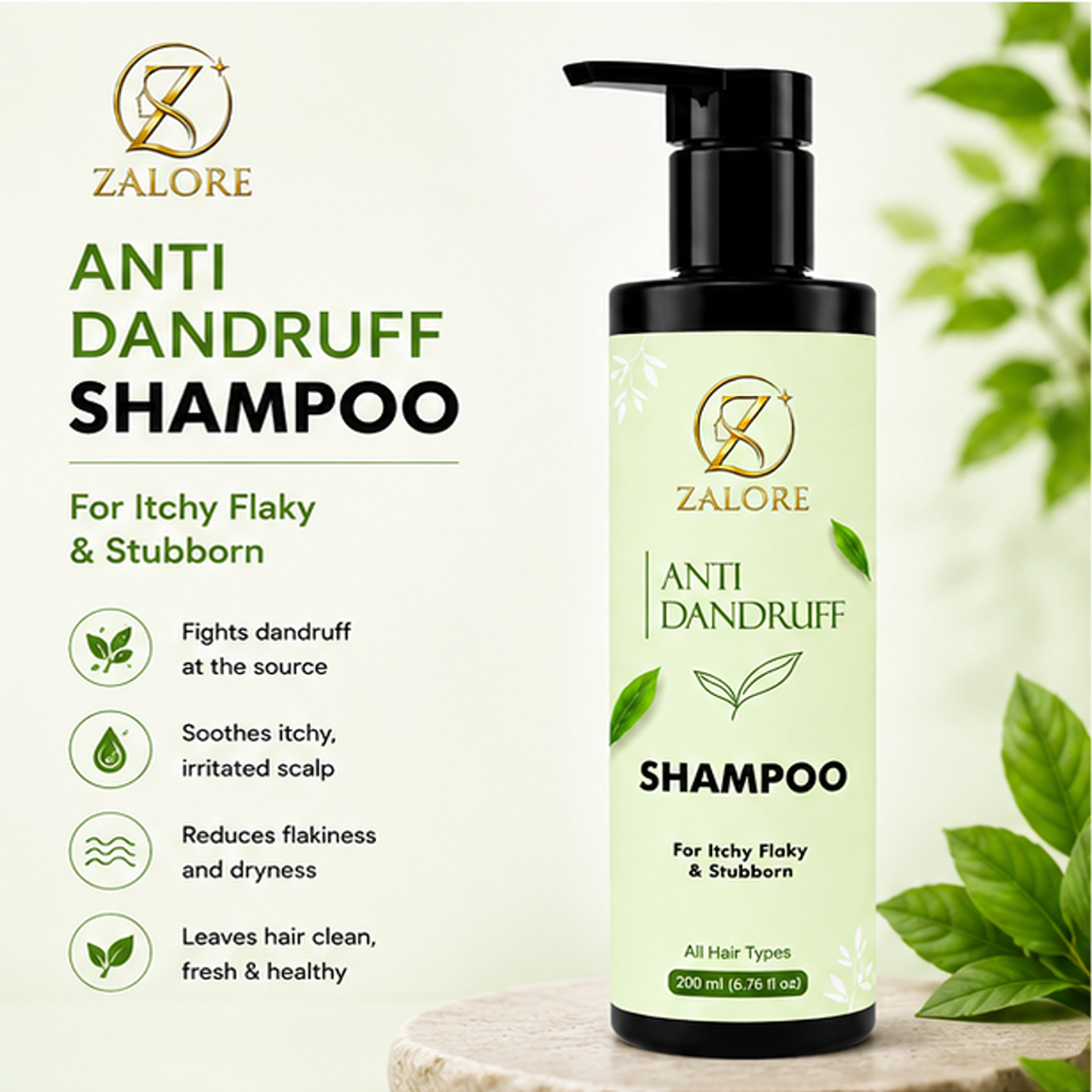 zalore™ anti-dandruff shampoo | flake control & scalp refresh care | 200ml