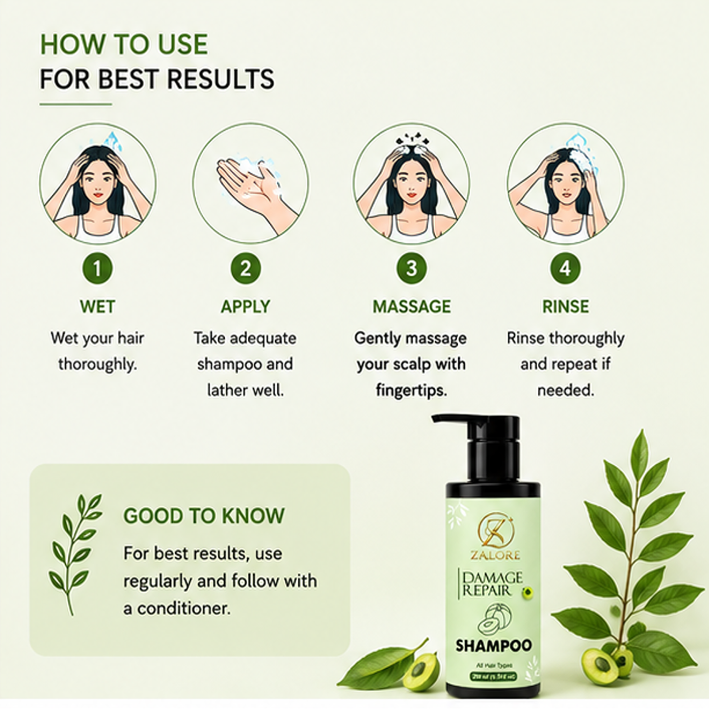 zalore™ damage repair shampoo | nourish, smooth & revive dry hair | 200ml
