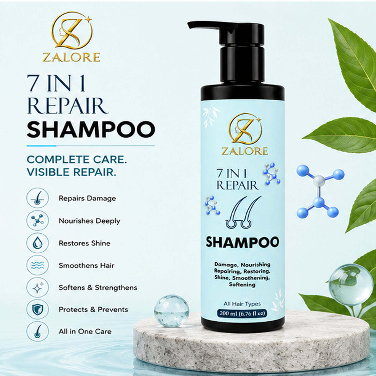 zalore™ 7-in-1 hair repair shampoo | nourish, strengthen & revitalize hair | 200ml