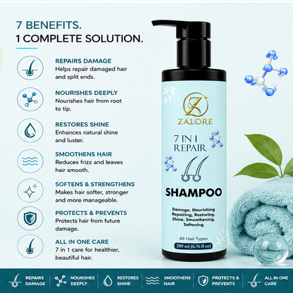 ZALORE™ 7-in-1 Hair Repair Shampoo | Nourish, Strengthen & Revitalize Hair | 200ml