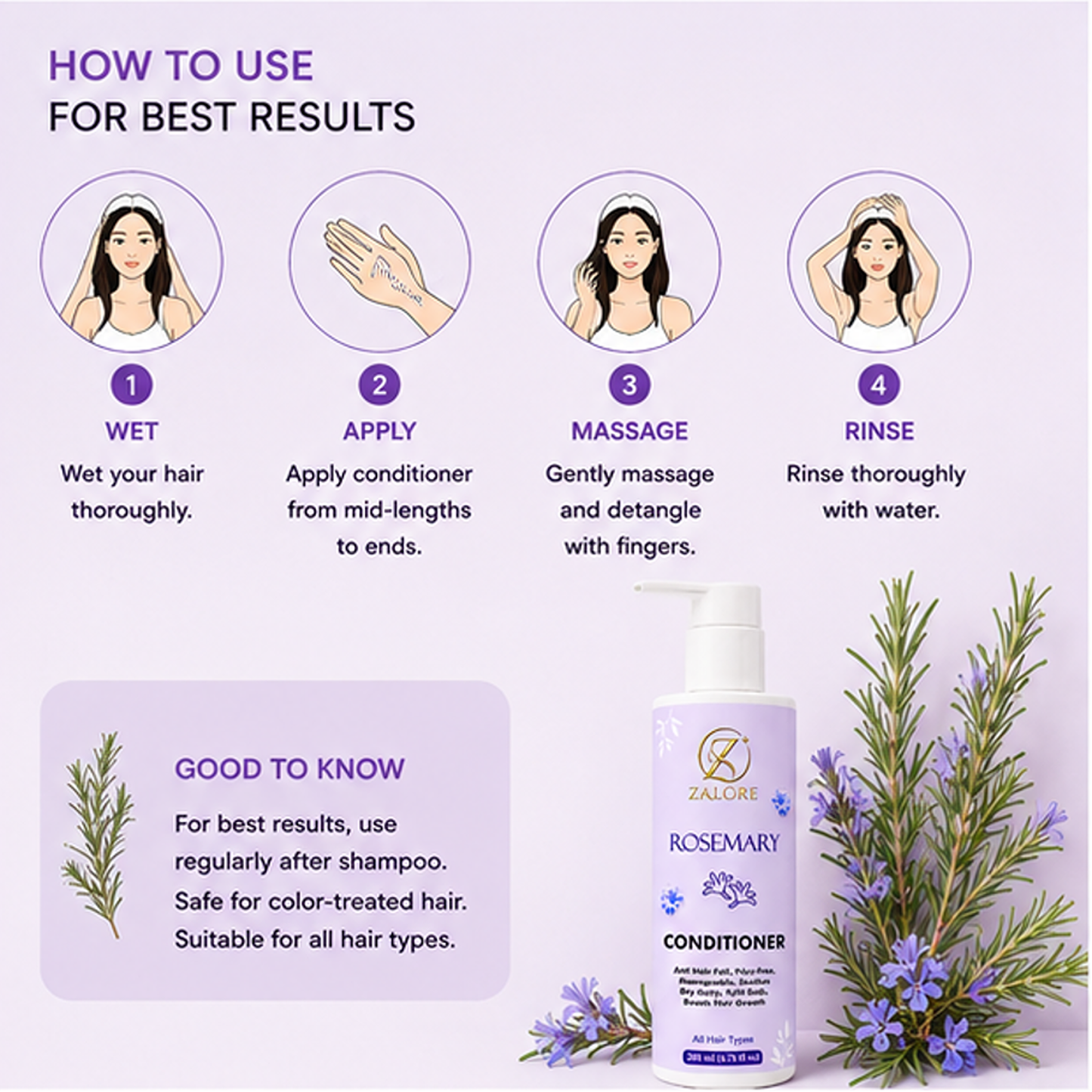 zalore™ rosemary nourishing hair conditioner | smooth, strengthen & revitalize hair | 200ml
