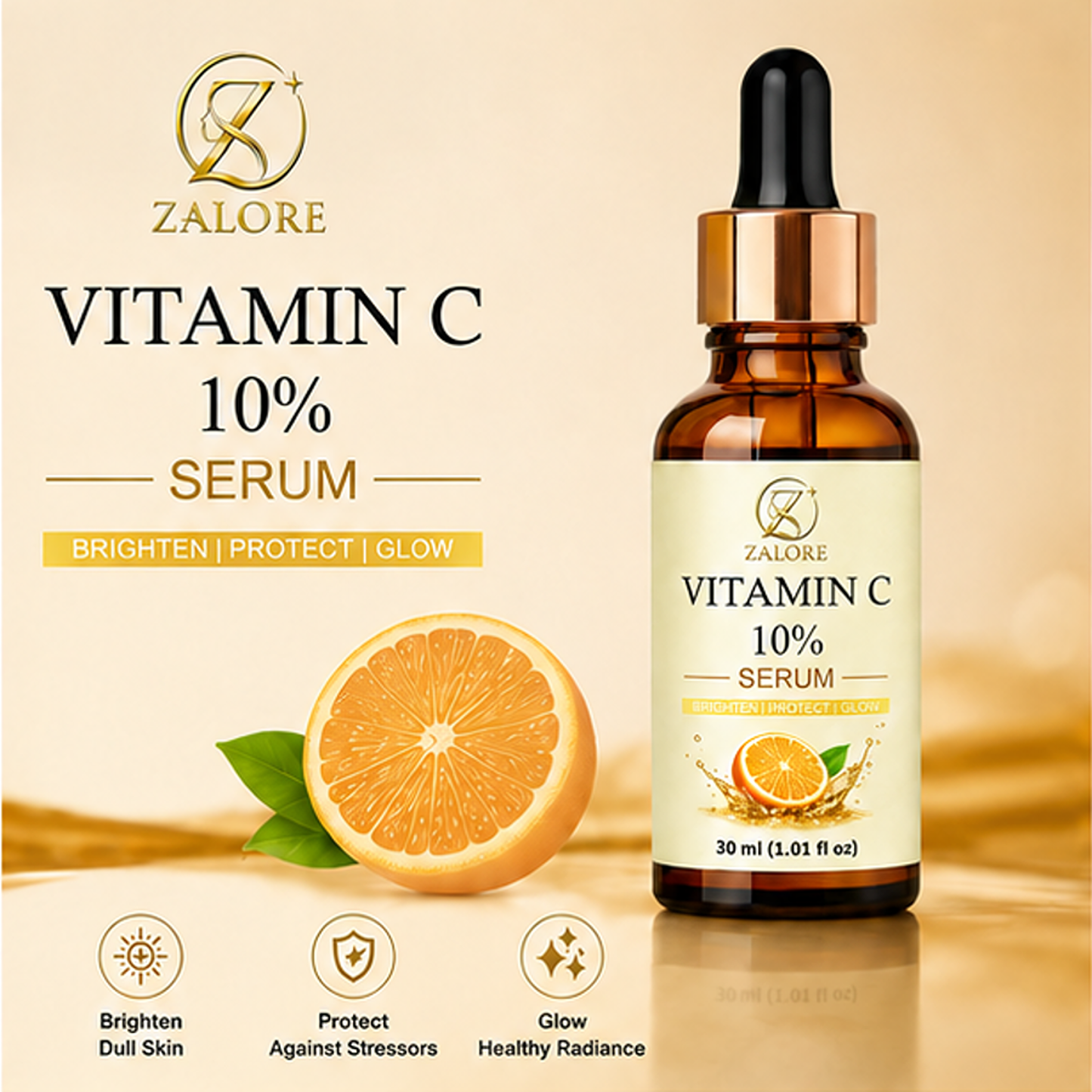 zalore™ vitamin c 10% radiance serum | brightening & glow boost care | 30ml