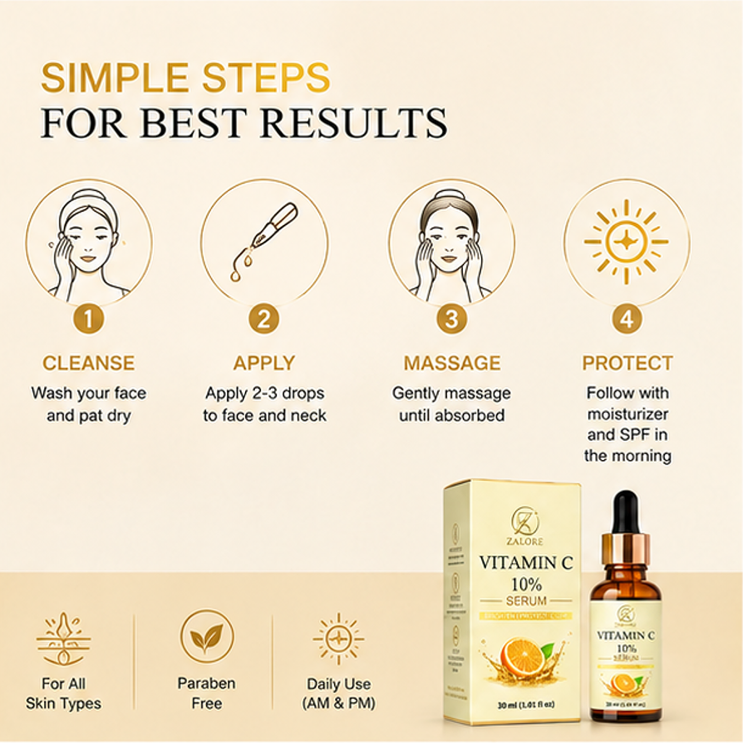 zalore™ vitamin c 10% radiance serum | brightening & glow boost care | 30ml