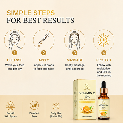 ZALORE™ Vitamin C 10% Radiance Serum | Brightening & Glow Boost Care | 30ml