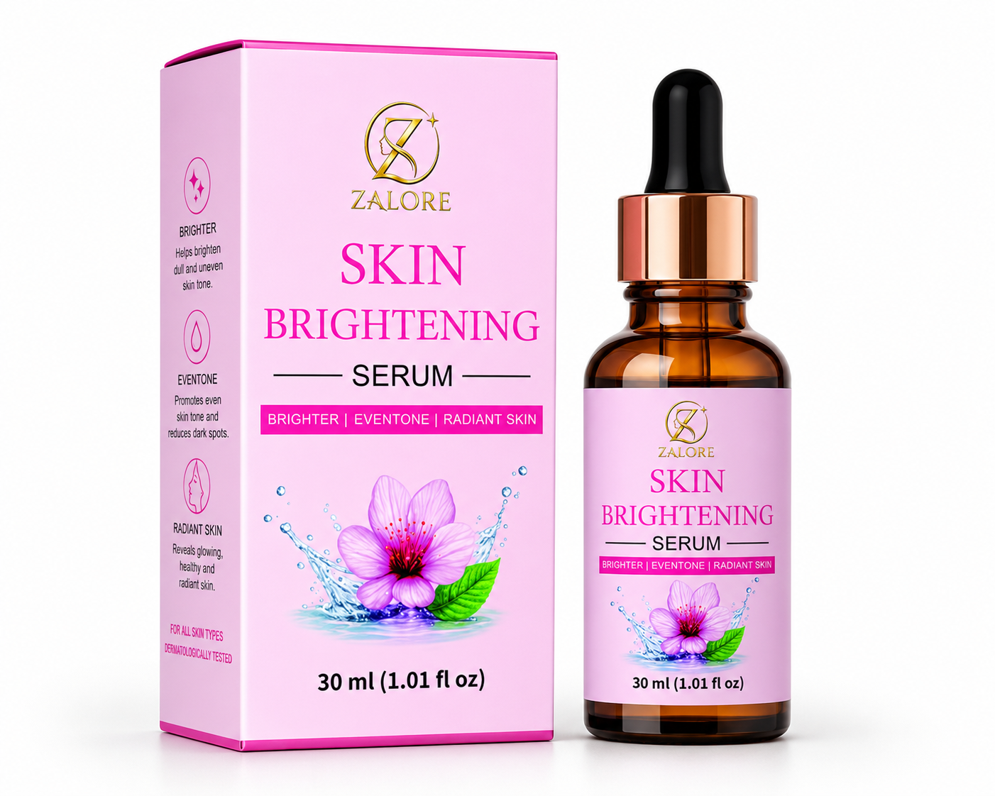 zalore skin brightening face serum for brighter & even tone skin | lightweight hydrating glow serum for daily radiance care | suitable for all skin types 30ml