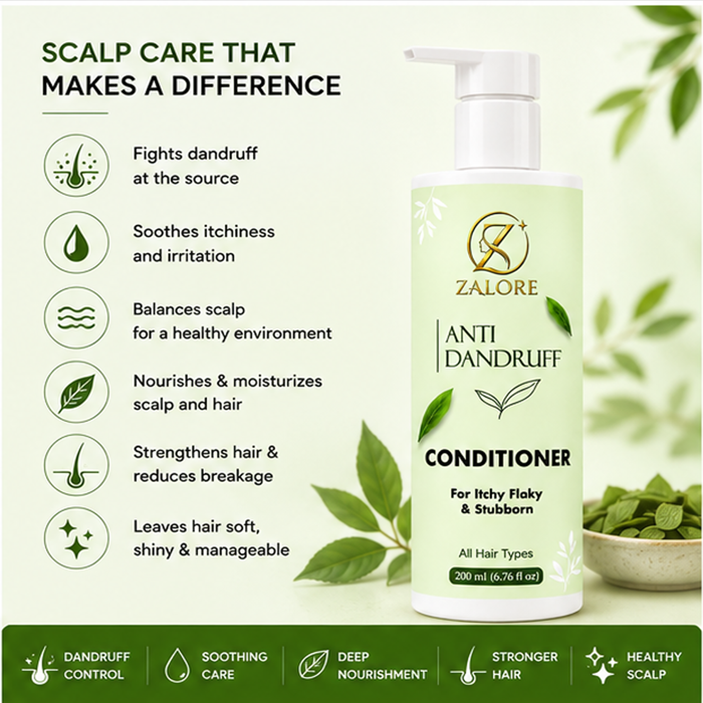 zalore™ anti-dandruff conditioner | scalp care & hair nourishment | 200ml