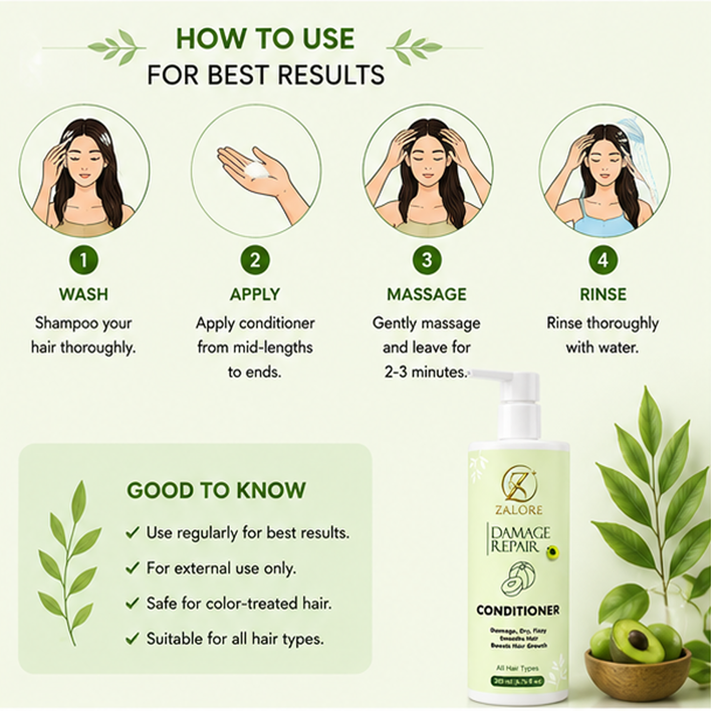 zalore™ damage repair hair conditioner | smooth, nourish & strengthen dry hair | 200ml