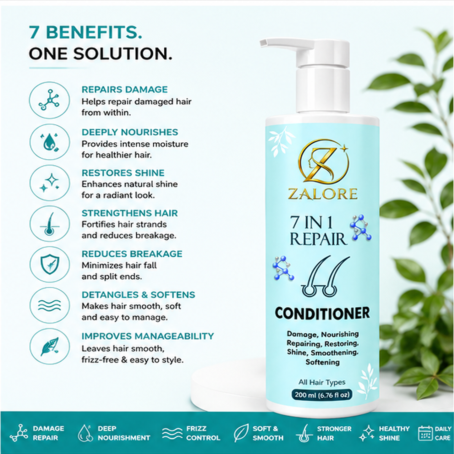 zalore™ 7-in-1 hair repair conditioner | nourish, smooth & strengthen hair | 200ml