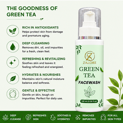 ZALORE™ Green Tea Purifying Face Wash | Deep Cleanse & Oil Control | 100ml