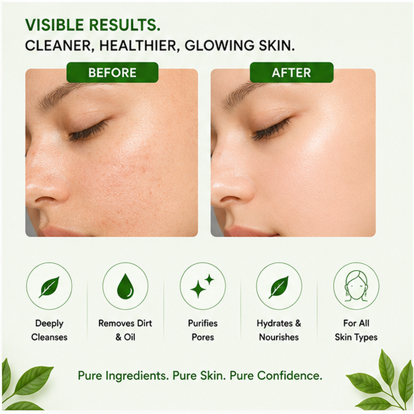 zalore™ green tea purifying face wash | deep cleanse & oil control | 100ml