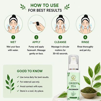 ZALORE™ Green Tea Purifying Face Wash | Deep Cleanse & Oil Control | 100ml