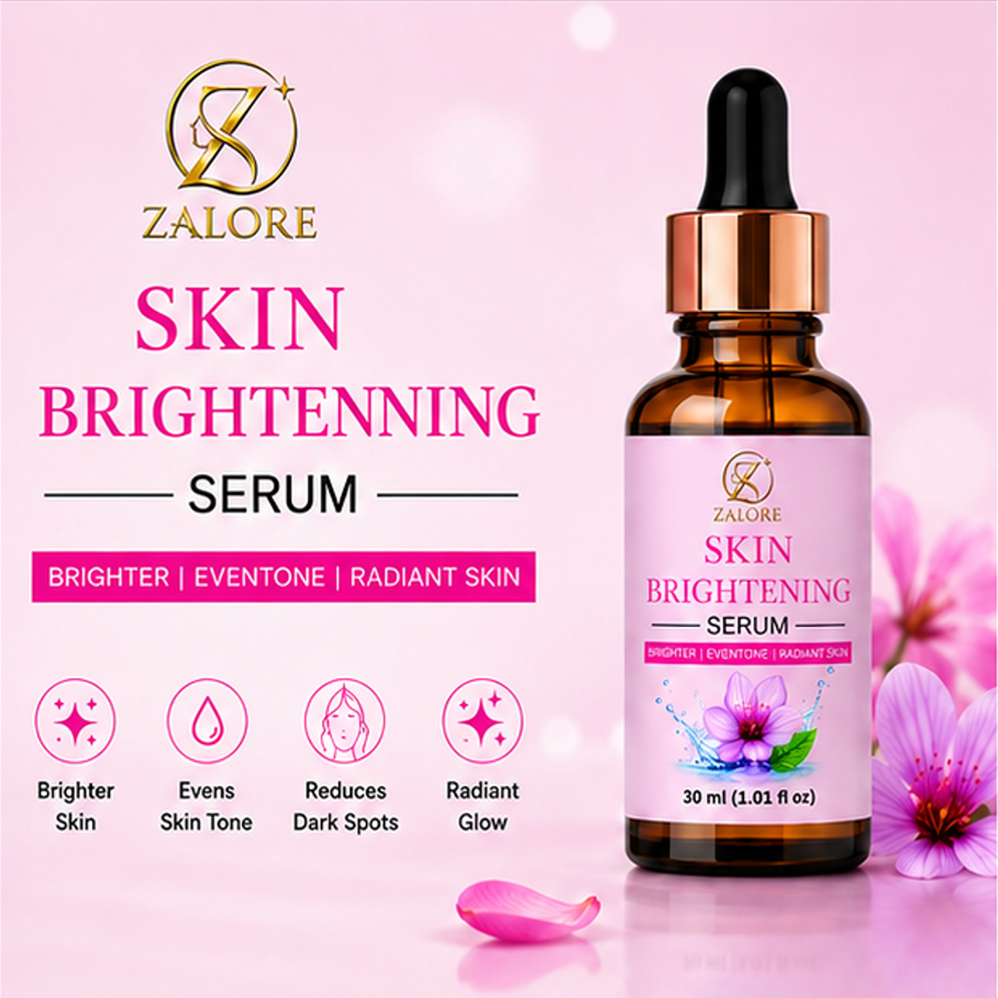 zalore skin brightening face serum for brighter & even tone skin | lightweight hydrating glow serum for daily radiance care | suitable for all skin types 30ml