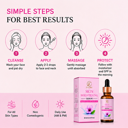 ZALORE Skin Brightening Face Serum for Brighter & Even Tone Skin | Lightweight Hydrating Glow Serum for Daily Radiance Care | Suitable for All Skin Types 30ml