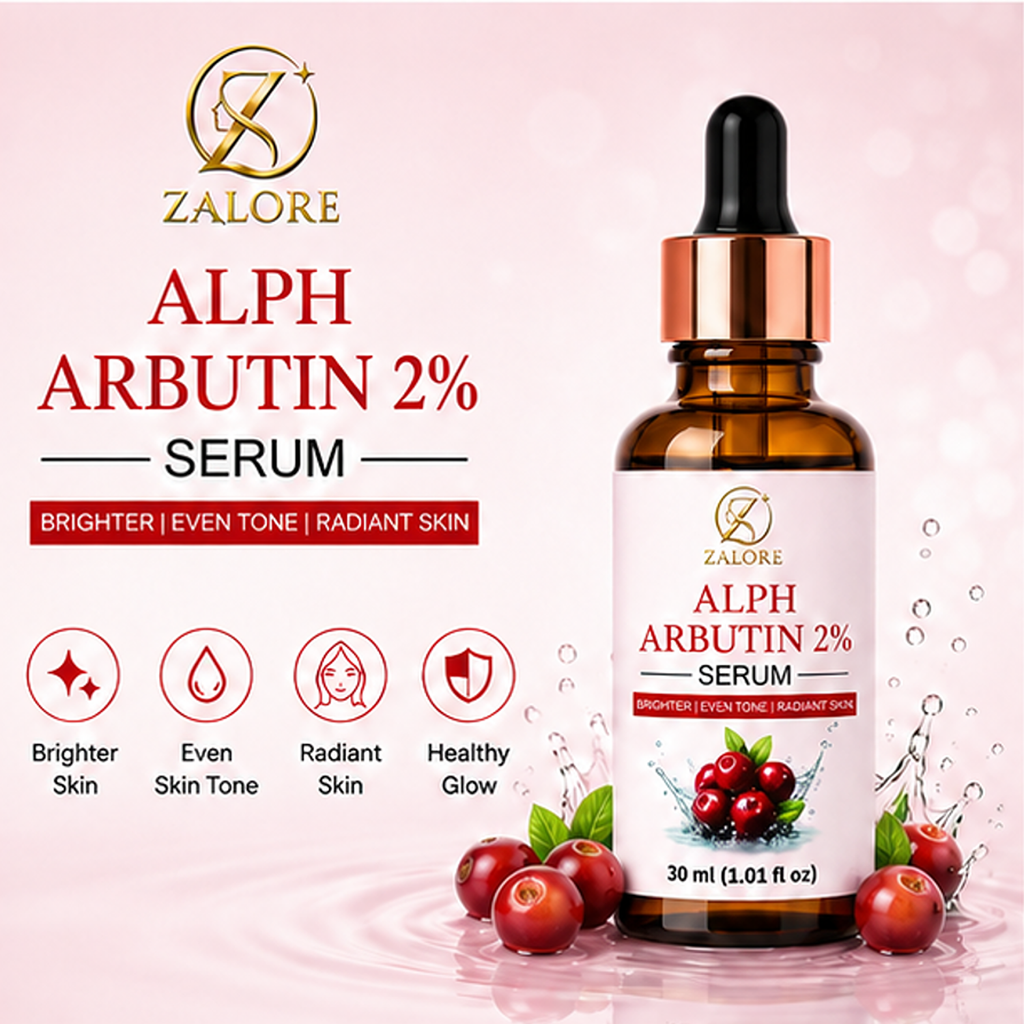 ZALORE Alpha Arbutin 2% Face Serum for Bright & Even Skin Tone | Lightweight Hydrating Serum for Radiant Glow & Dark Spot Care | Daily Use Skincare 30ml