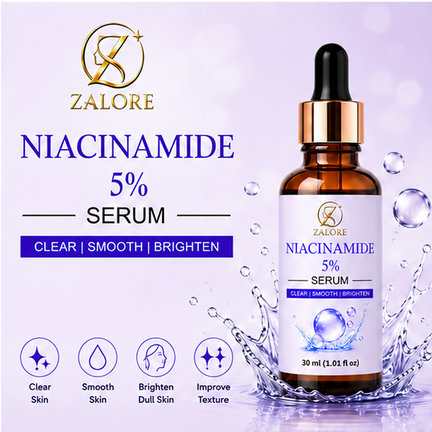 zalore™ niacinamide 5% balancing serum | even tone & radiant glow | 30ml