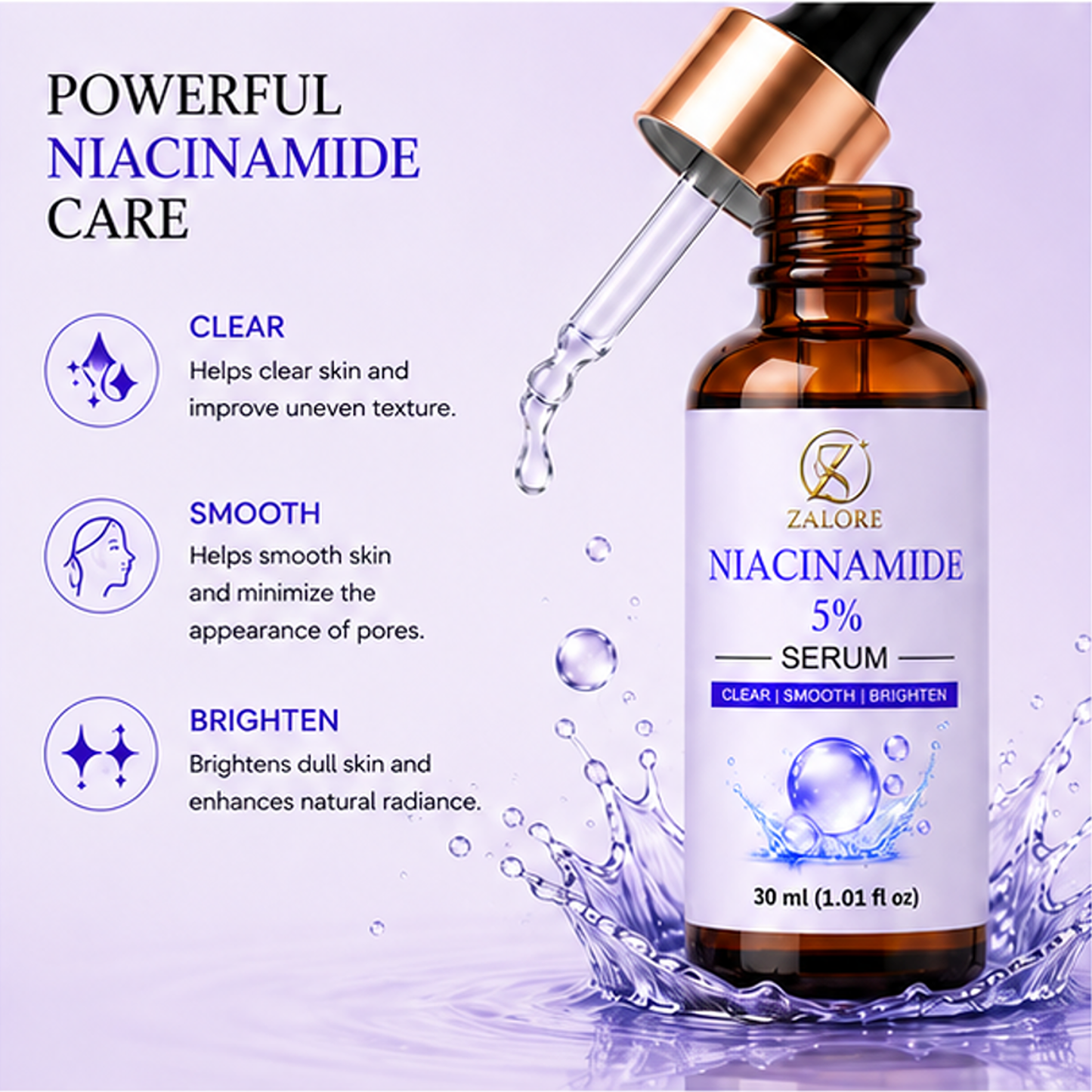 zalore™ niacinamide 5% balancing serum | even tone & radiant glow | 30ml