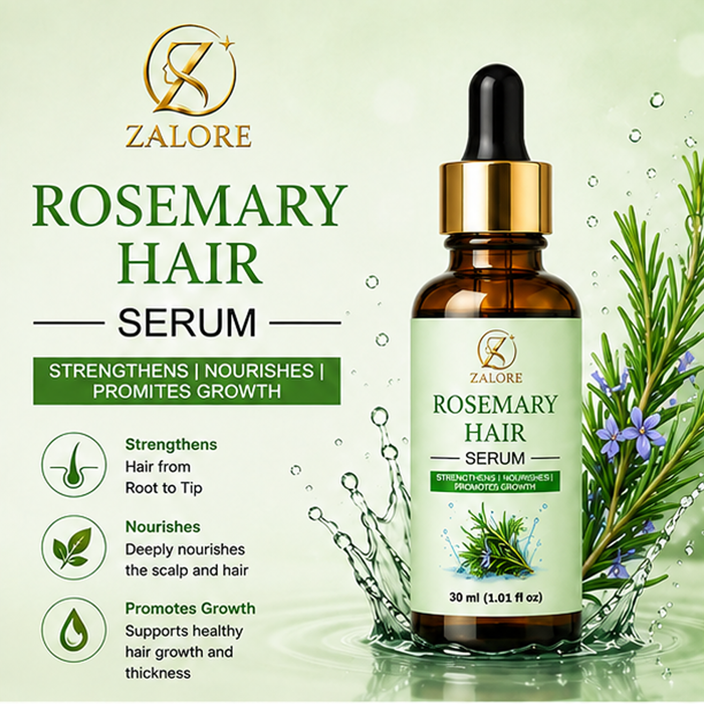 zalore™ rosemary hair growth serum | strengthens, nourishes & revitalizes hair | 30ml