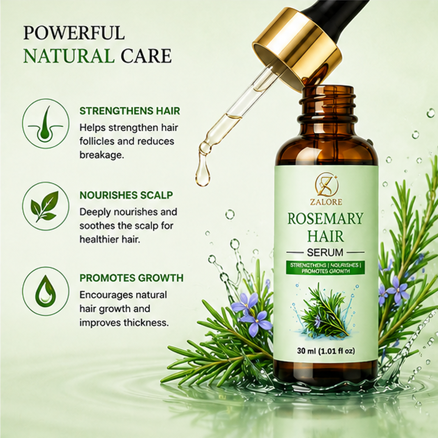 zalore™ rosemary hair growth serum | strengthens, nourishes & revitalizes hair | 30ml
