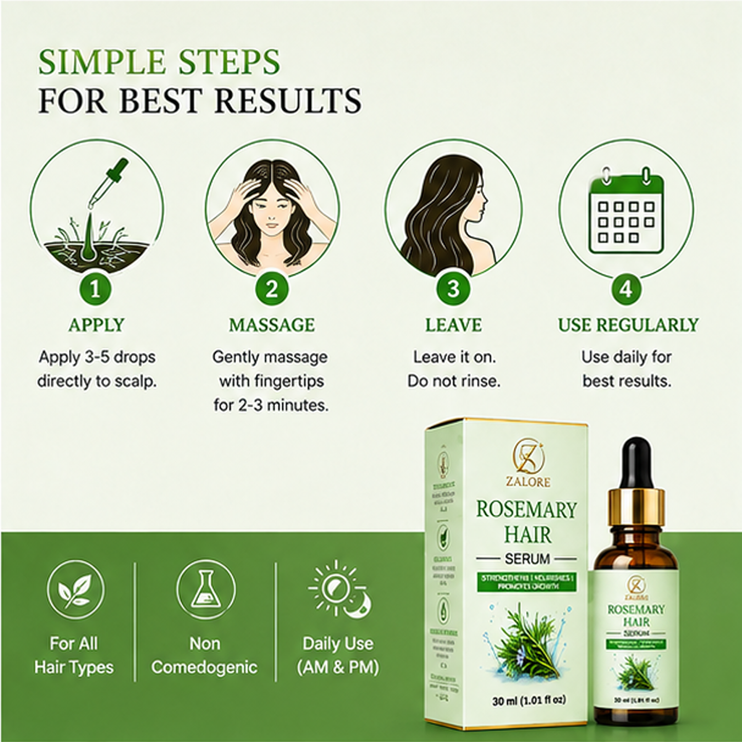 zalore™ rosemary hair growth serum | strengthens, nourishes & revitalizes hair | 30ml