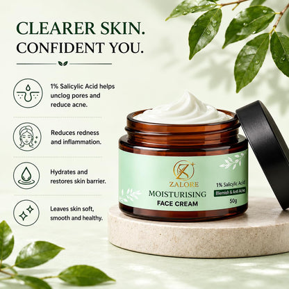 ZALORE™ Salicylic Acid Moisturizing Face Cream | Acne Care & Oil-Balance Hydration | 50g