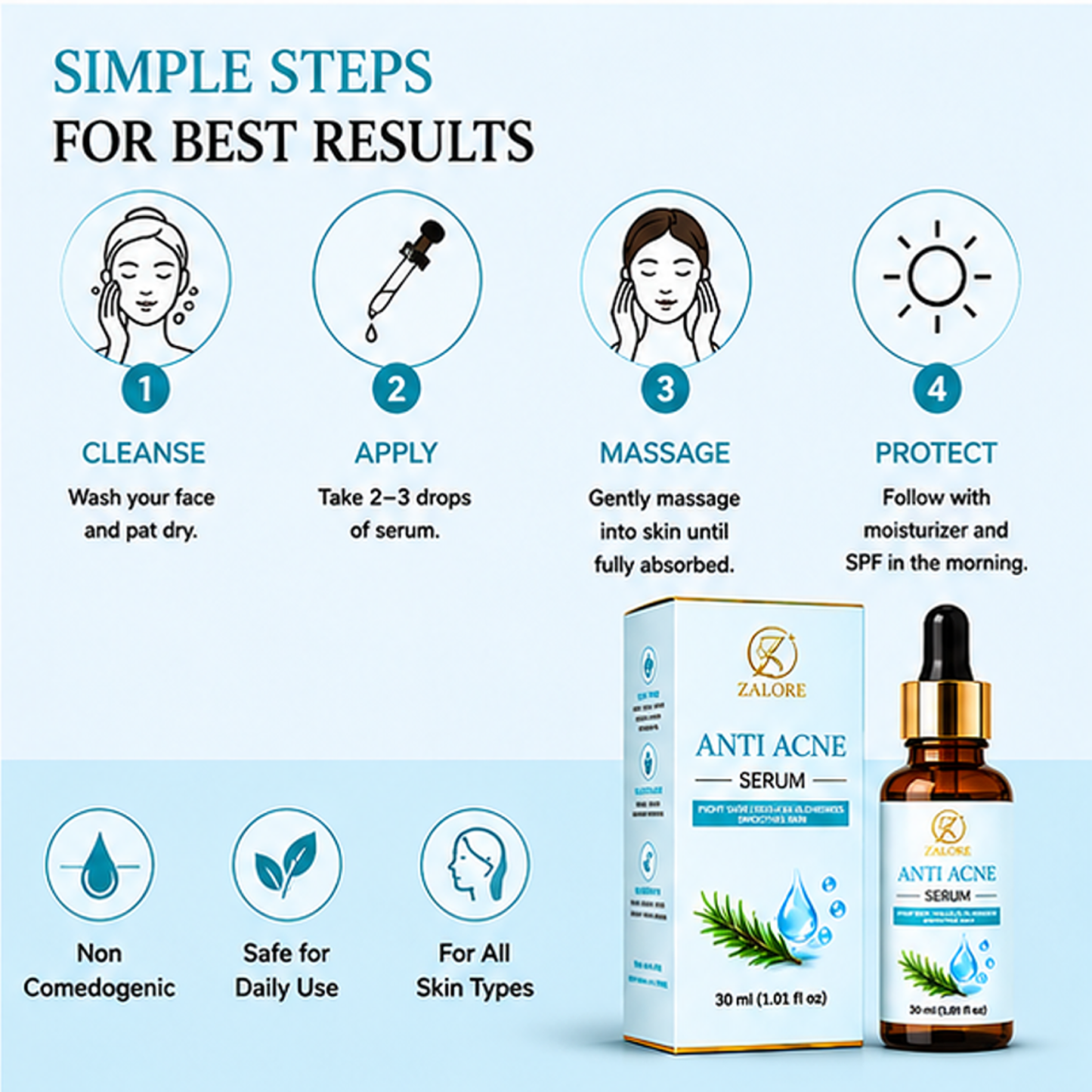 zalore™ anti-acne clarifying serum | blemish care & smooth skin support | 30ml