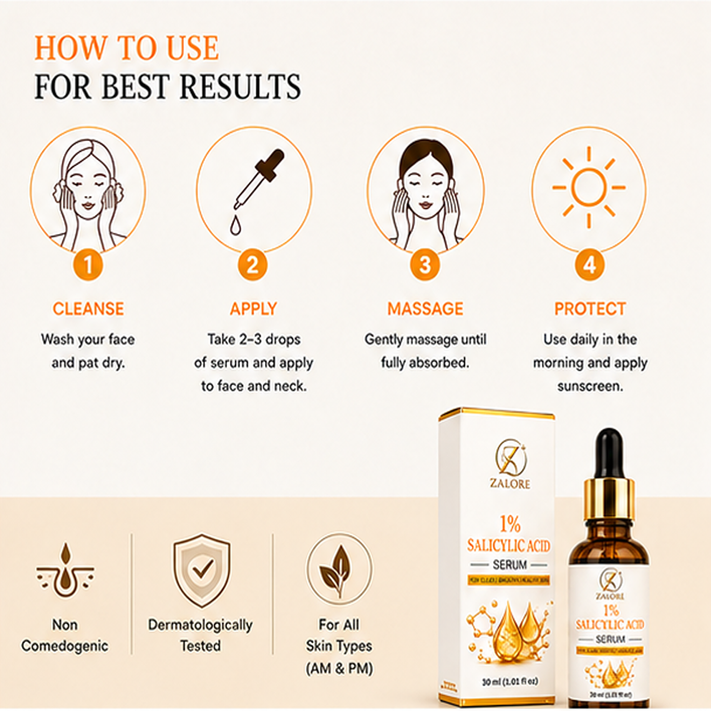 zalore™ 1% salicylic acid clarifying serum | acne control & pore refining care | 30ml