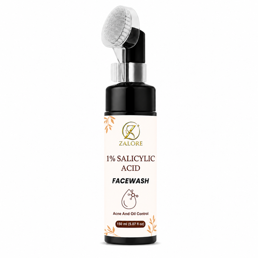 ZALORE 1% Salicylic Acid Face Wash for Acne & Oil Control, Deep Cleansing Facial Cleanser Helps Remove Excess Oil & Impurities for Clear Skin, 150ml