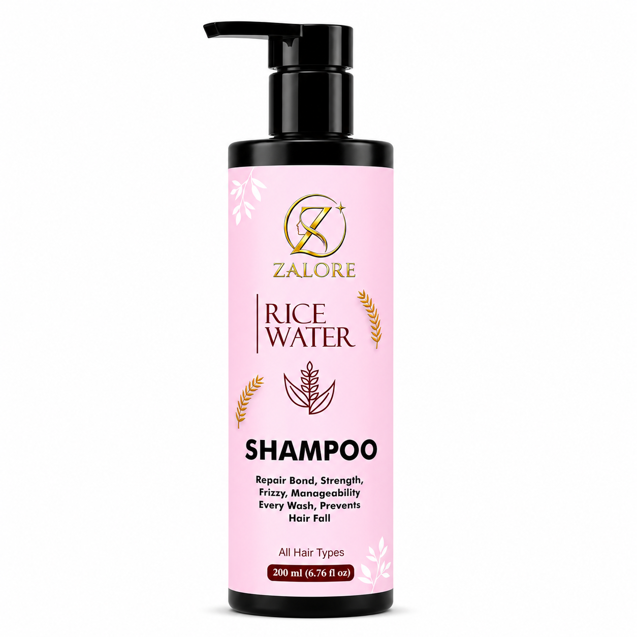 zalore™ rice water nourishing shampoo | hair strength & smoothness care | 200ml