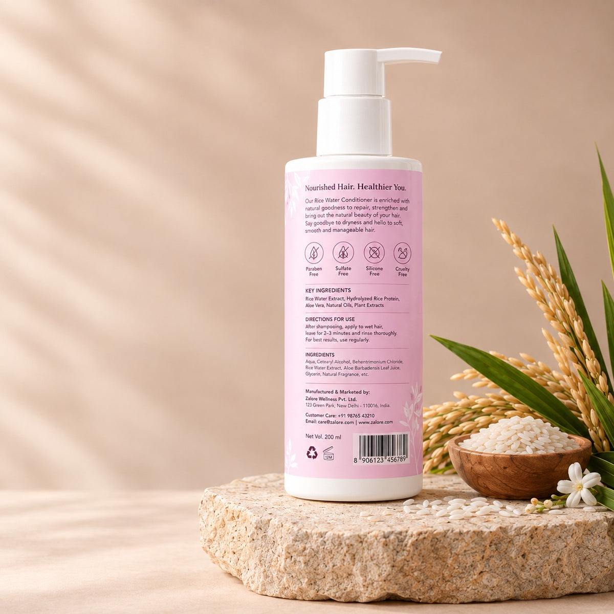 zalore™ rice water nourishing conditioner | smooth, soft & silky hair care | 200ml