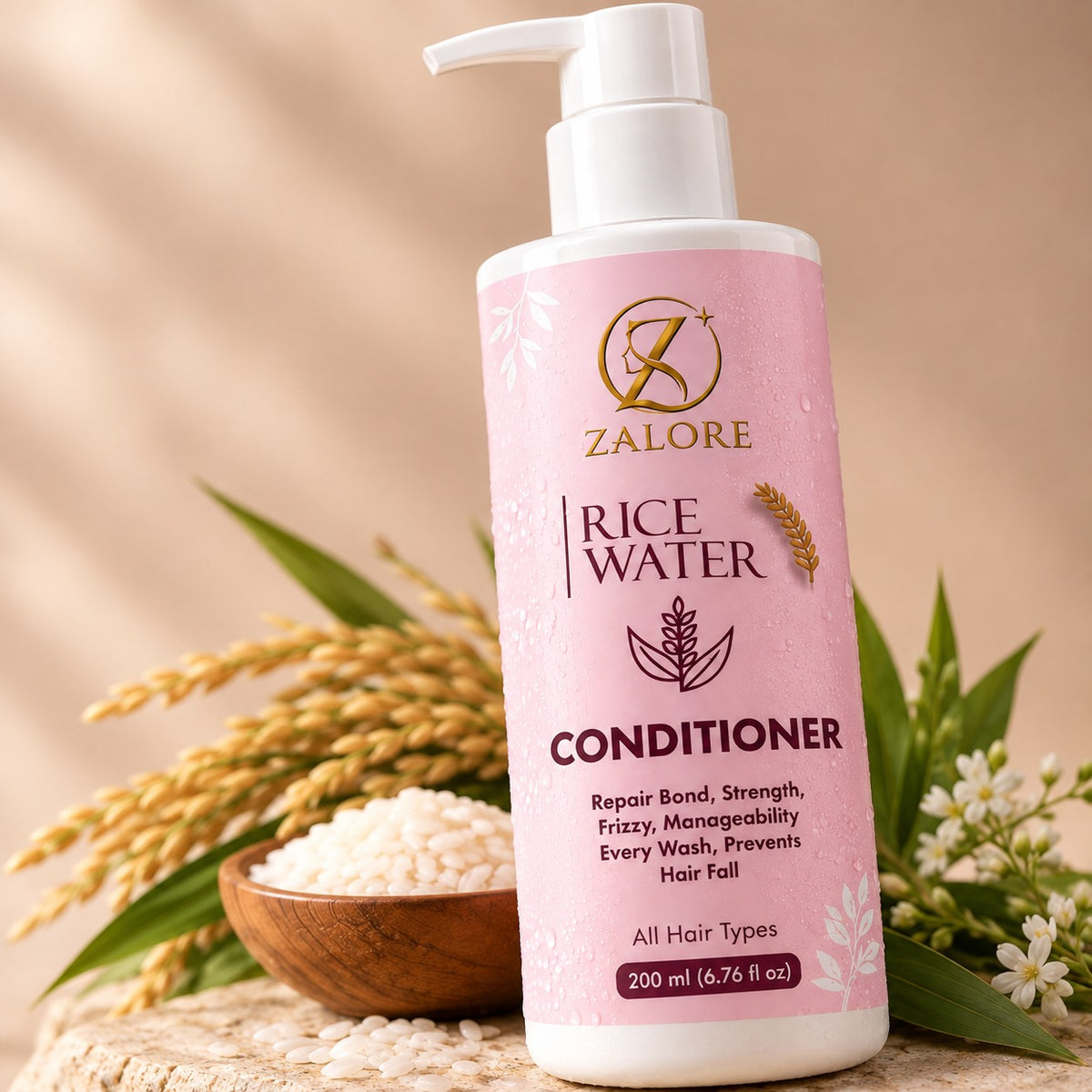 zalore™ rice water nourishing conditioner | smooth, soft & silky hair care | 200ml