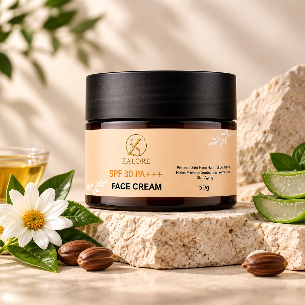 spf 30 pa+++ face cream – lightweight uv protection & hydration, non-greasy, all skin types, 50g