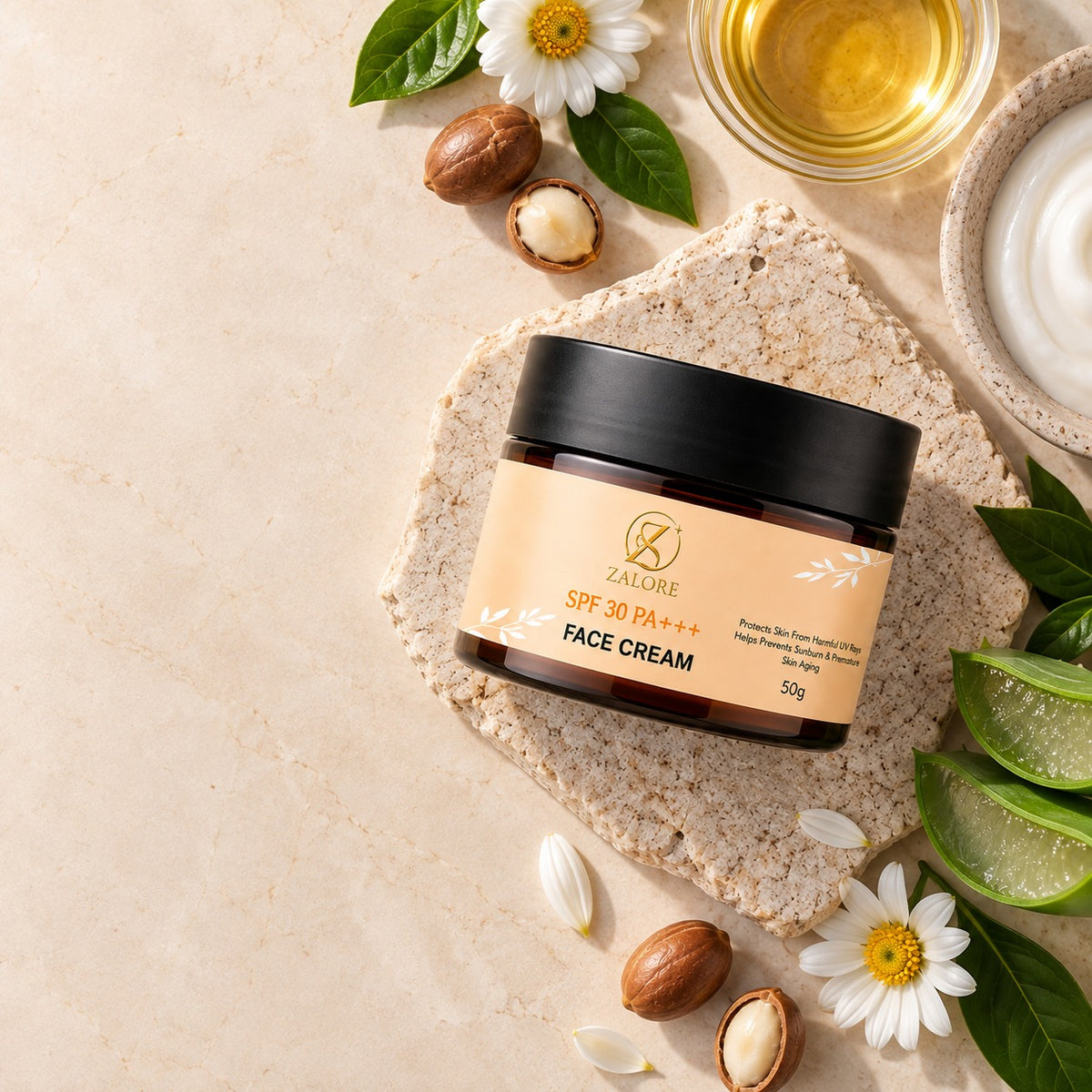 spf 30 pa+++ face cream – lightweight uv protection & hydration, non-greasy, all skin types, 50g