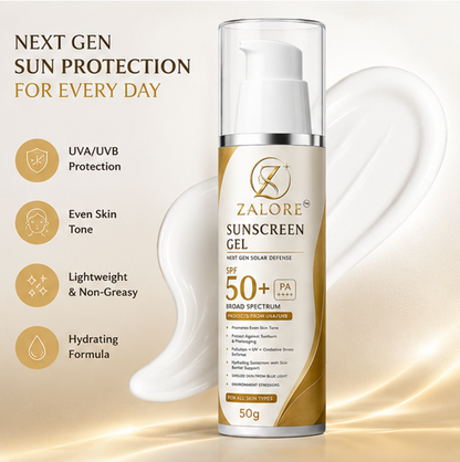 ZALORE™ Sunscreen Gel SPF 50+ PA++++ | Ultra-Light Broad Spectrum Sun Protection | 50g