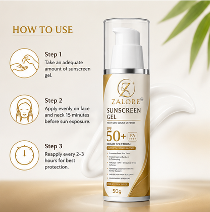 ZALORE™ Sunscreen Gel SPF 50+ PA++++ | Ultra-Light Broad Spectrum Sun Protection | 50g